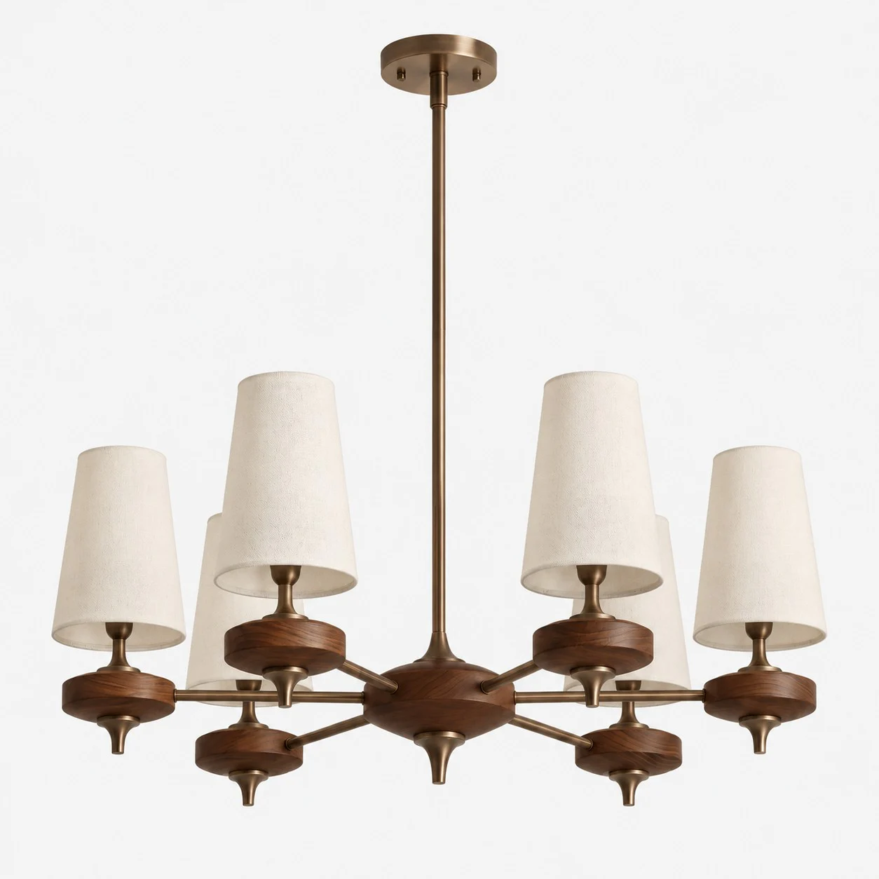 6-light Hour Rho chandelier with white velvet shades